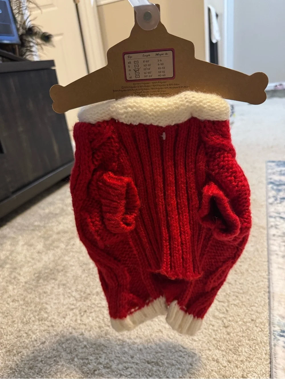 Red & White Knit Dog Sweater with Floral Appliqués